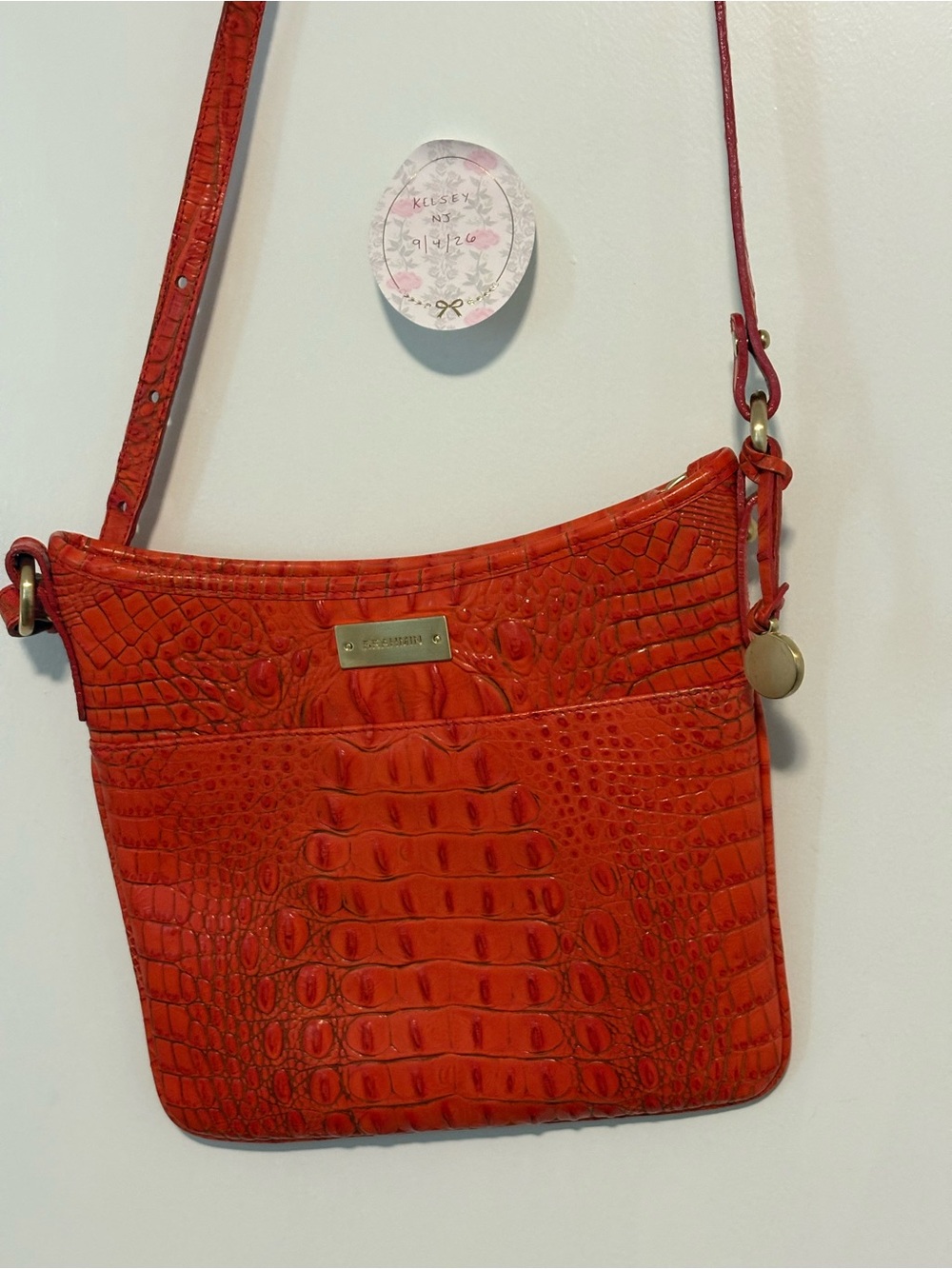Brahmin Orange Croc-Embossed Crossbody Bag